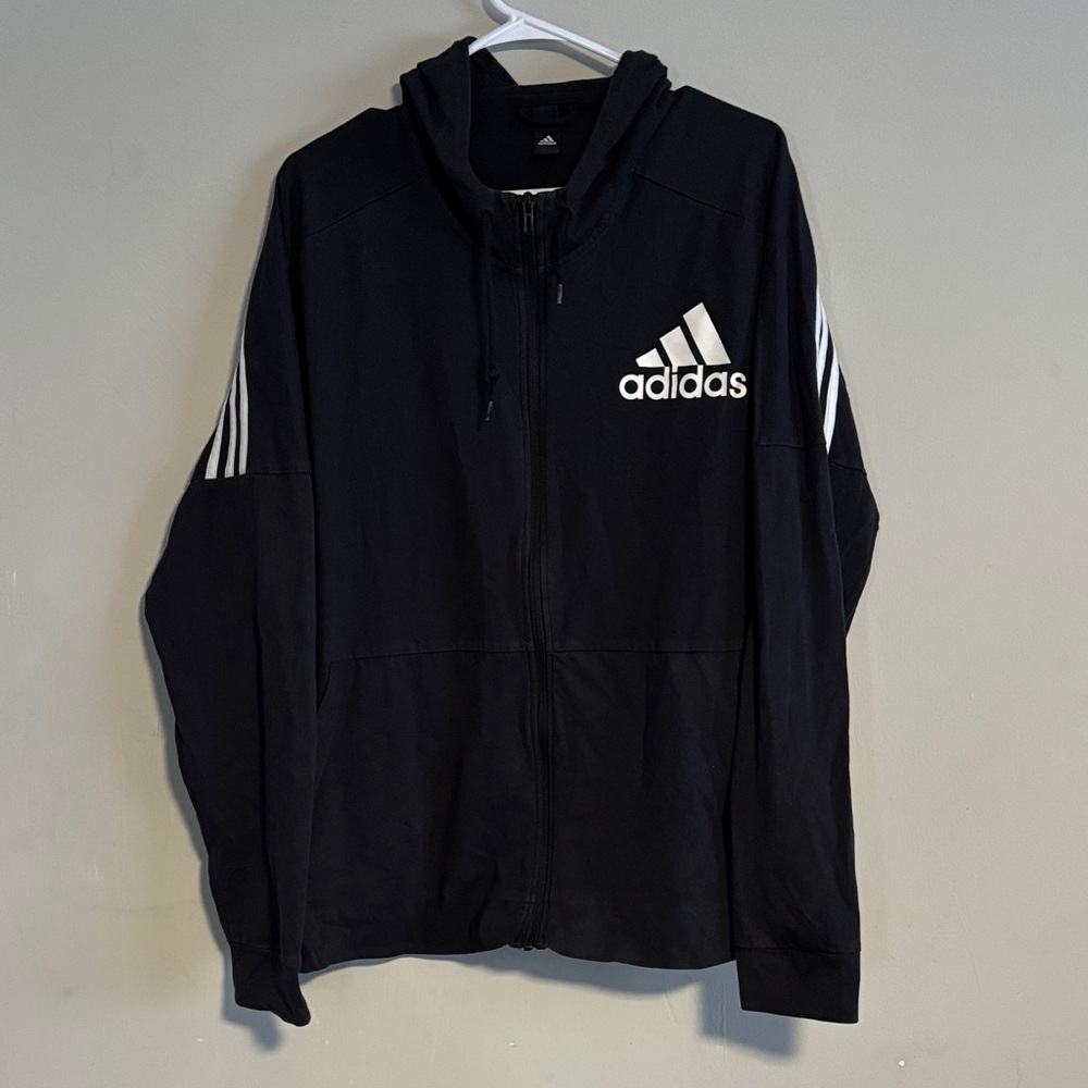 Men’s Adidas Black Zip-Up Hoodie with White Accents Sz. M